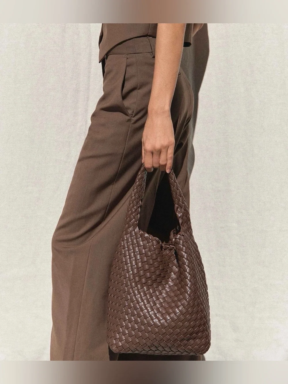 NWT Rylan Alt-Leather Small Woven Tote brown (with pouch and dust bag)